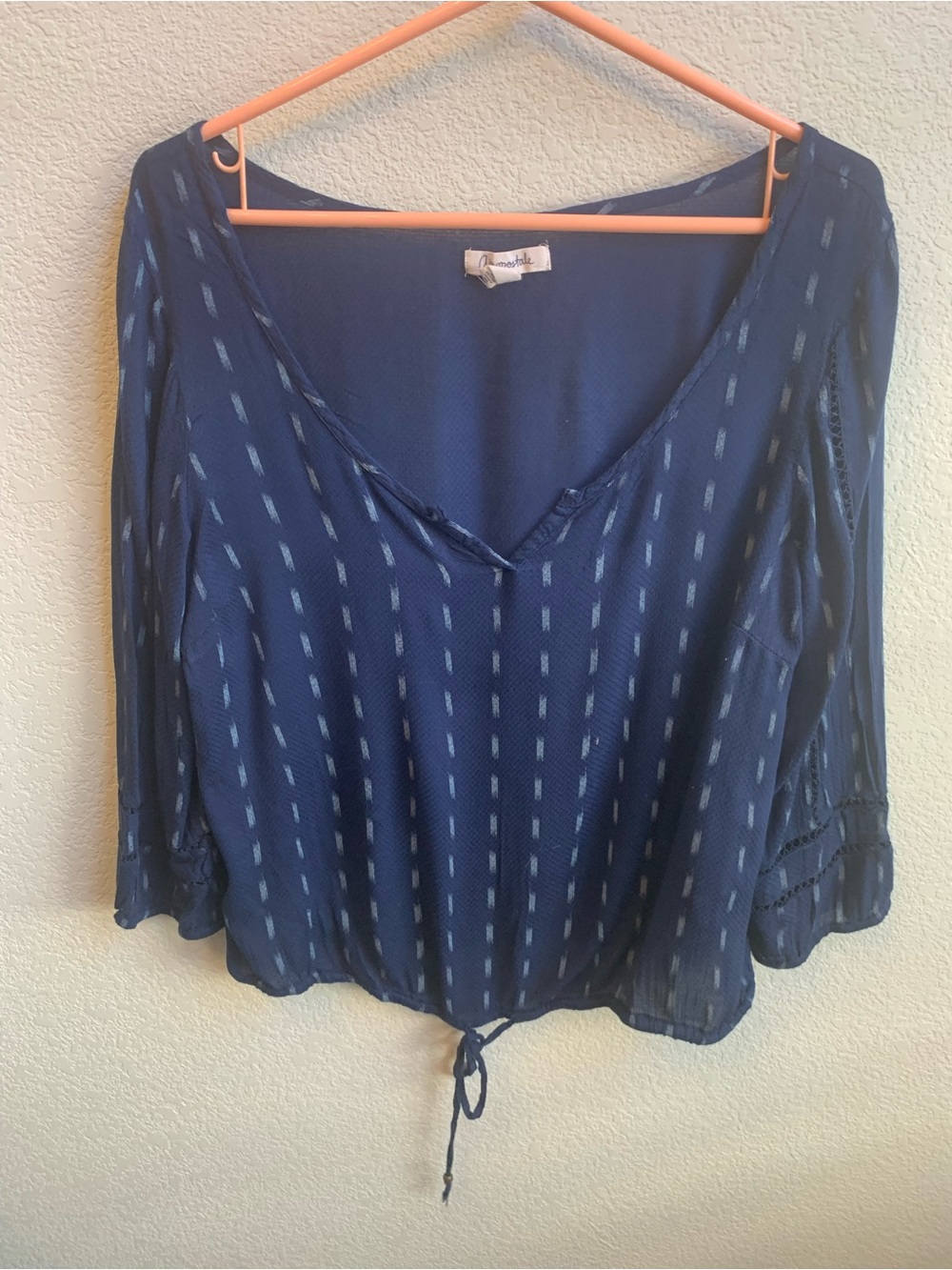 Aeropostale Navy Blue V-Neck Tie-Hem Women's Blouse